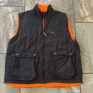 🧡 Woolrich Reversible High Vis Hunting Vest Size Large Black Orange Zippered